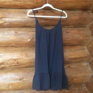 J. Crew Navy Blue Gauzy Ruffle Hem Strappy Coastal Cowgirl Sundress Size Large